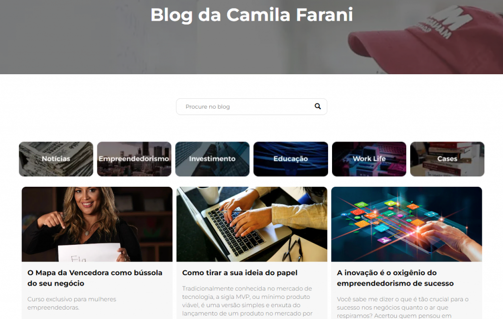 página inicial do blog de camila farani