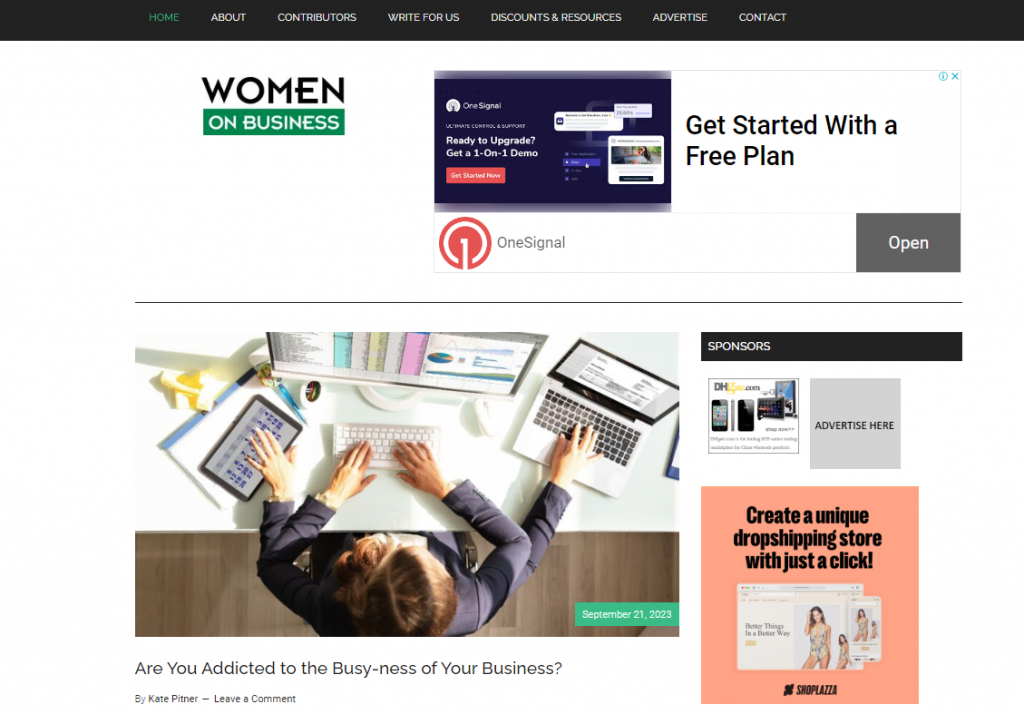 página do blog women on business