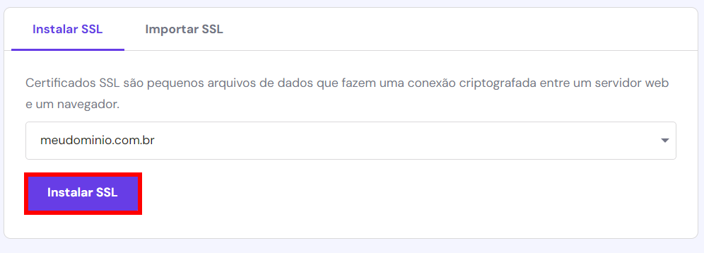 Botão Instalar SSL destacado no hPanel