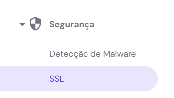 Seção Segurança com SSL destacado no hPanel