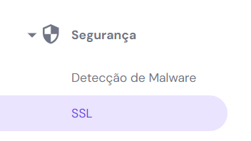 Seção Segurança com SSL destacado no hPanel