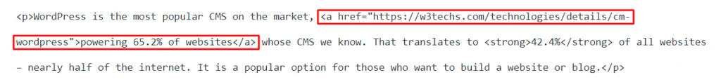 O atributo href no editor de código do WordPress destacou