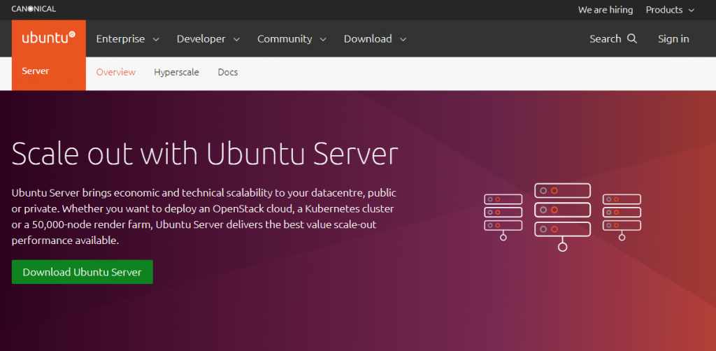 Página inicial do Ubuntu Server