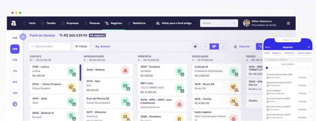 CRM brasileiro Agendor, recomendado para gerir funil de vendas