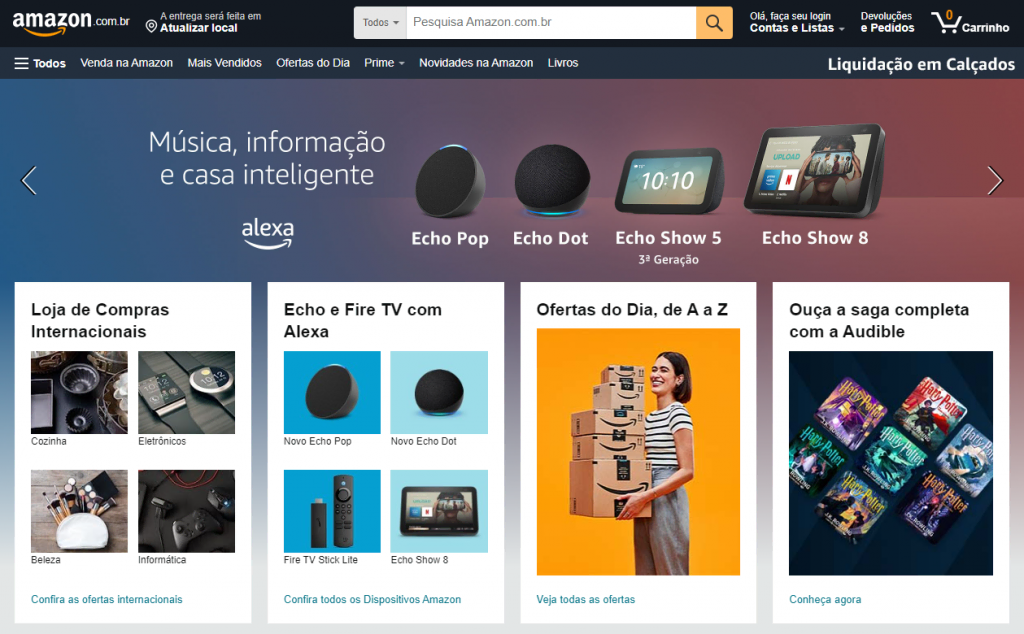 Loja virtual da Amazon Brasil, um excelente exemplo de o que um site precisa ter em termos de UX