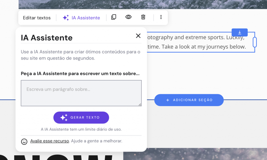 ferramenta de escritor de conteúdo IA no criador de sites da hostinger