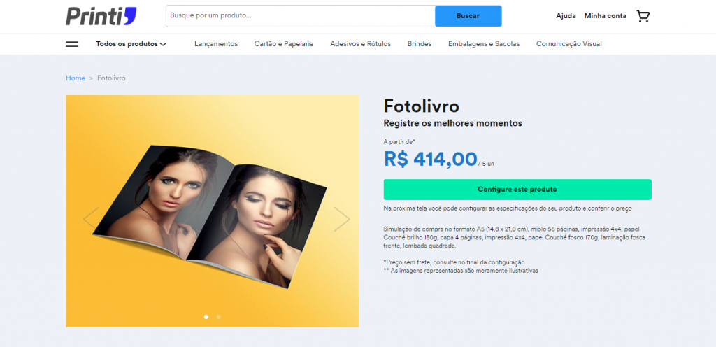 página do site printi oferecendo fotolivro