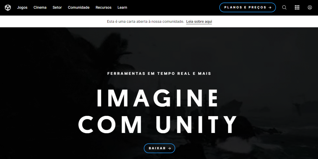 Site oficial do moto gráfico Unity