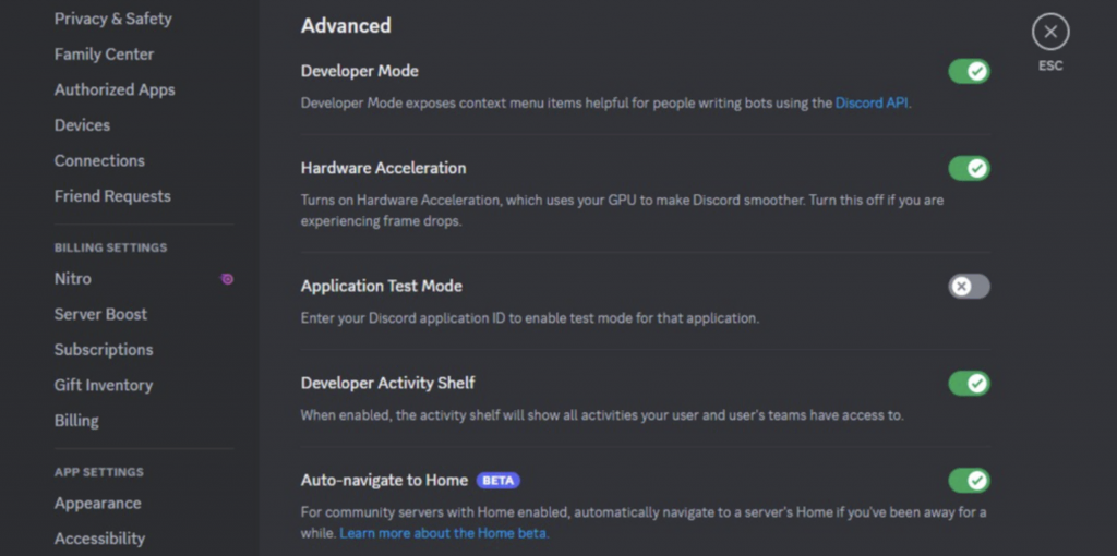 configurações no portal de desenvolvedor do discord