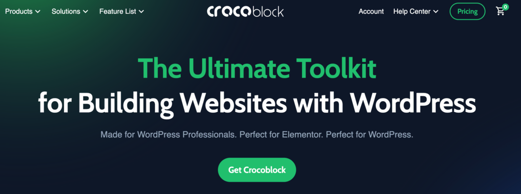 Landing Page do Crocoblock, que oferece plugins de conteúdo dinâmico para o WordPress