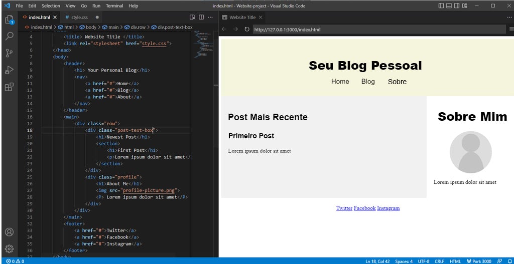 Recurso de prévia em tempo real do Visual Studio Code