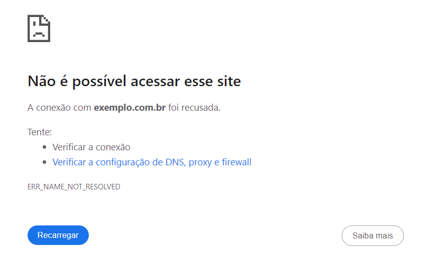 A página ERR_CONNECTION_REFUSED no Google Chrome