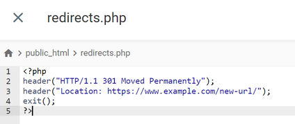 arquivo redirects.php configurado