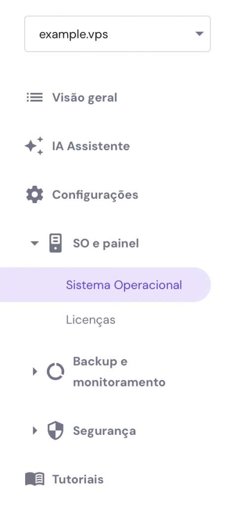 seção sistema operacional no hpanel (vps)