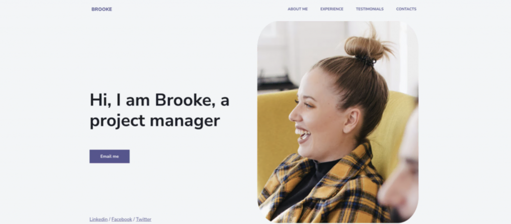 Brooke, exemplo de site do criador de sites da Hostinger