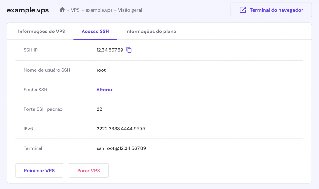 dados de acesso ssh no vps pelo hpanel