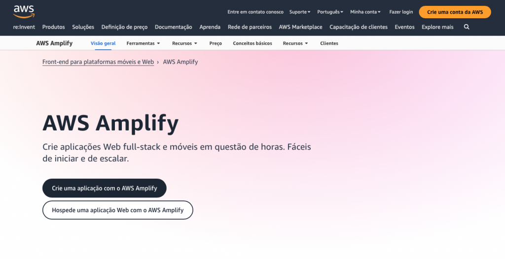 página da ferramenta ia desenvolvimento web aws amplify, da amazon