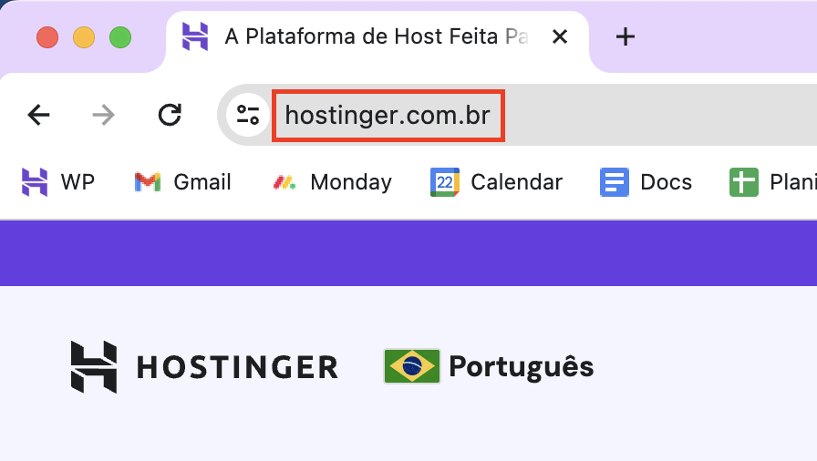 exemplo do domínio hostinger.com.br exibido no navegador chrome