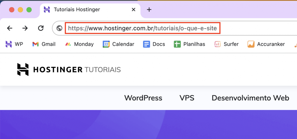 exemplo de url dos tutoriais da hostinger no navegador chrome