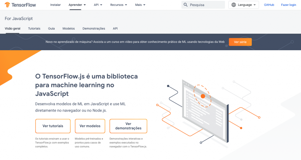 página da ferramenta de ia desenvolvimento web tensorflow