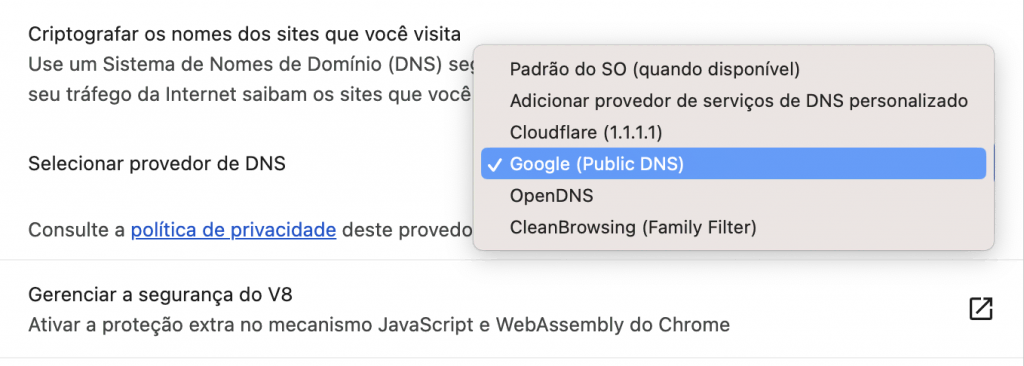 Alterando servidores DNS no Chrome
