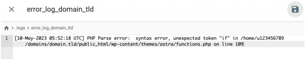 registro de erros php no arquivo error_log