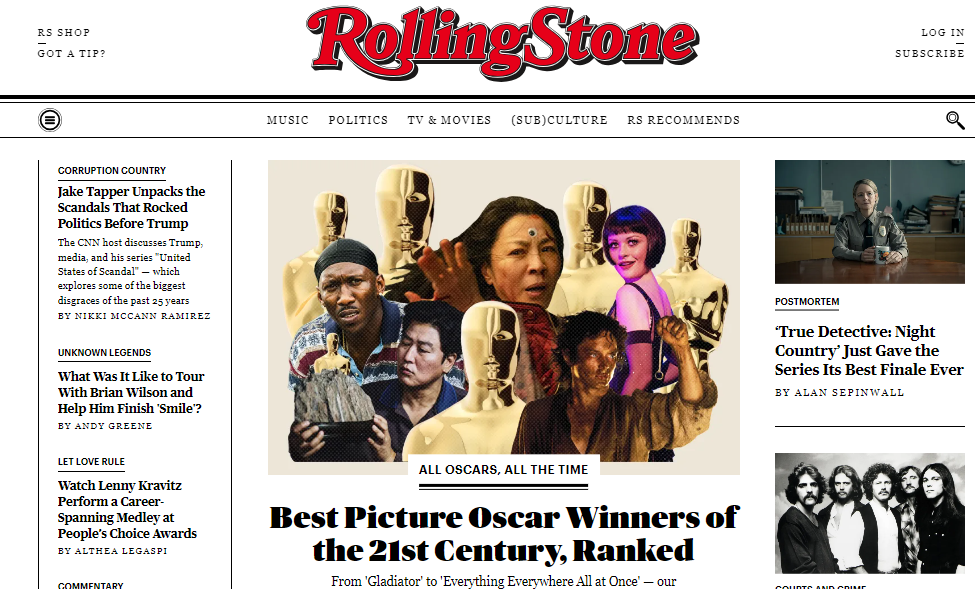 captura de tela do site em wordpress da rolling stone