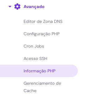 opção Informação PHP no hPanel