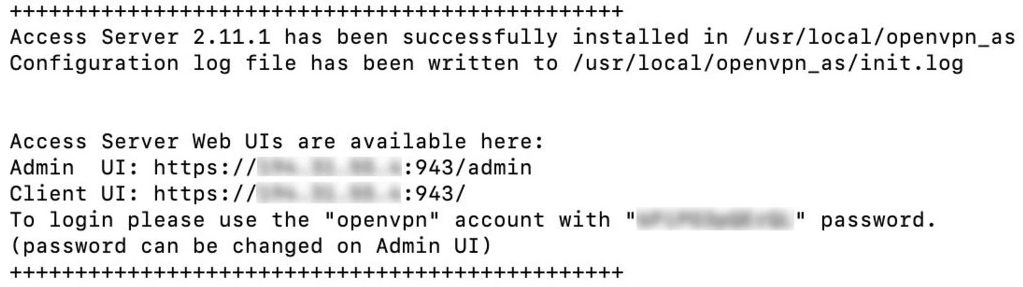 Mensagem após finalização da instalação do OpenVPN em um servidor Linux