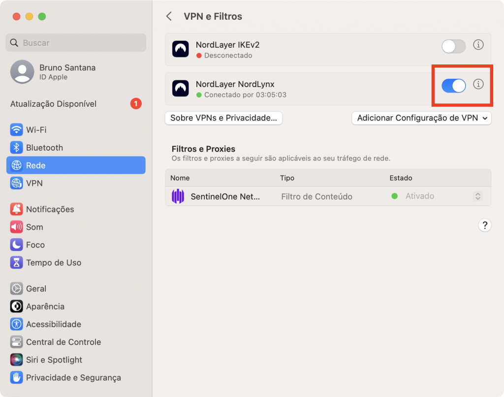Ligando e desligando redes VPN no macOS