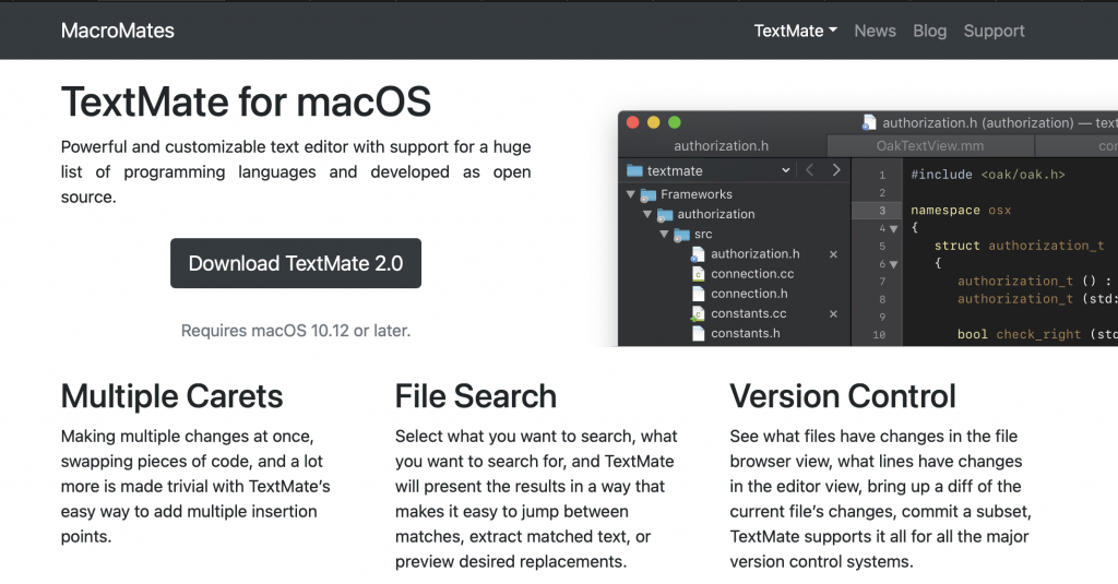 Captura de tela do TextMate para macOS