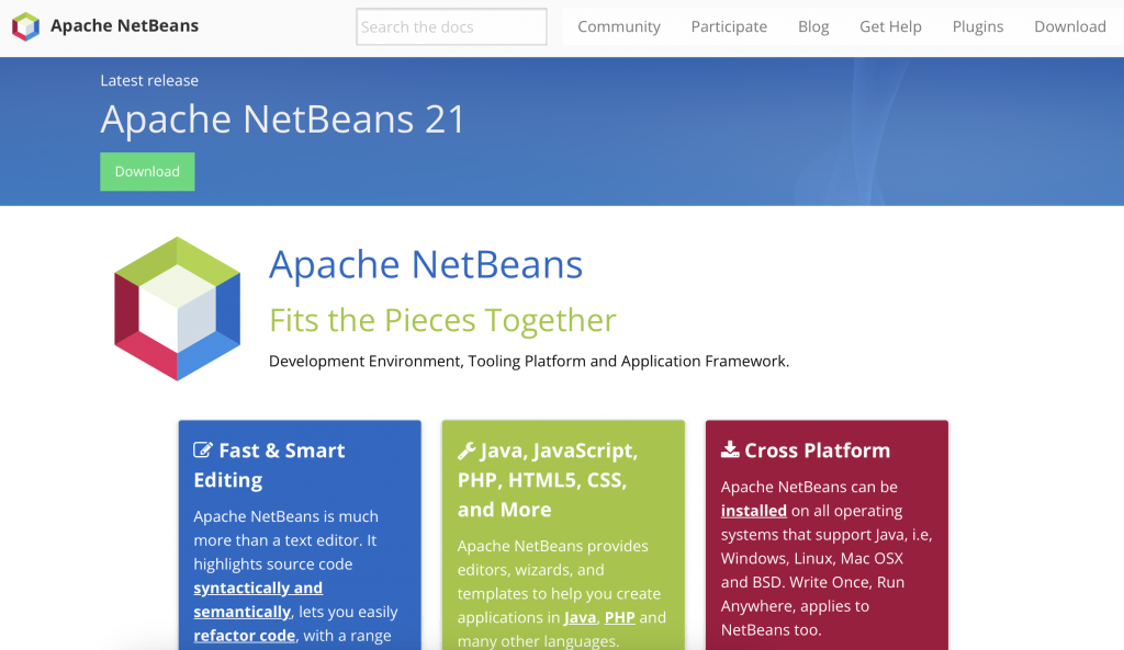 página inicial do apache netbeans
