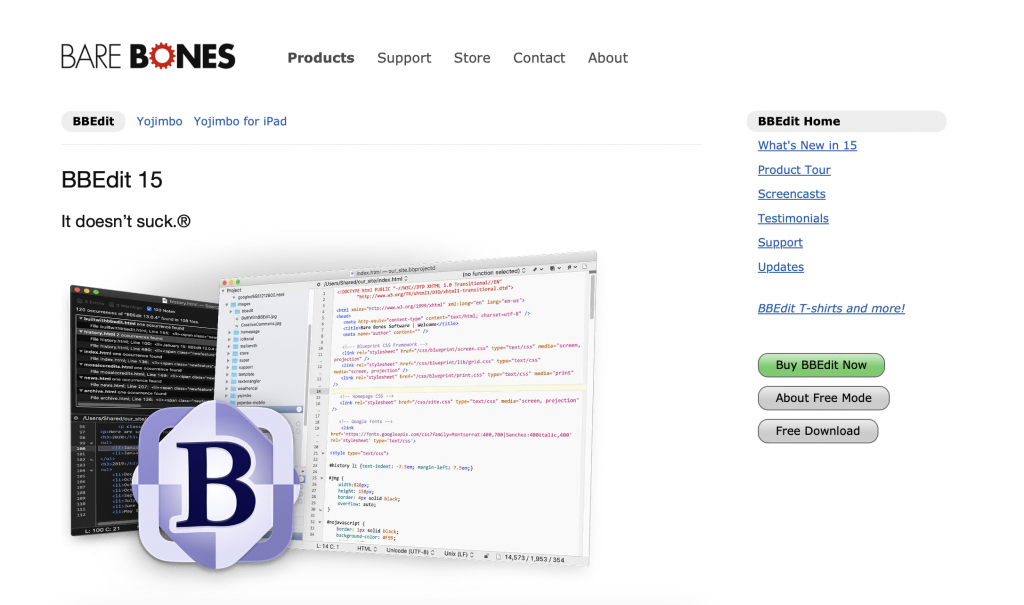 site do editor de código bbedit