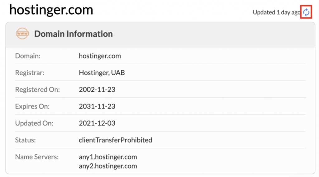 atualizando informações na ferramenta de pesquisa do whois