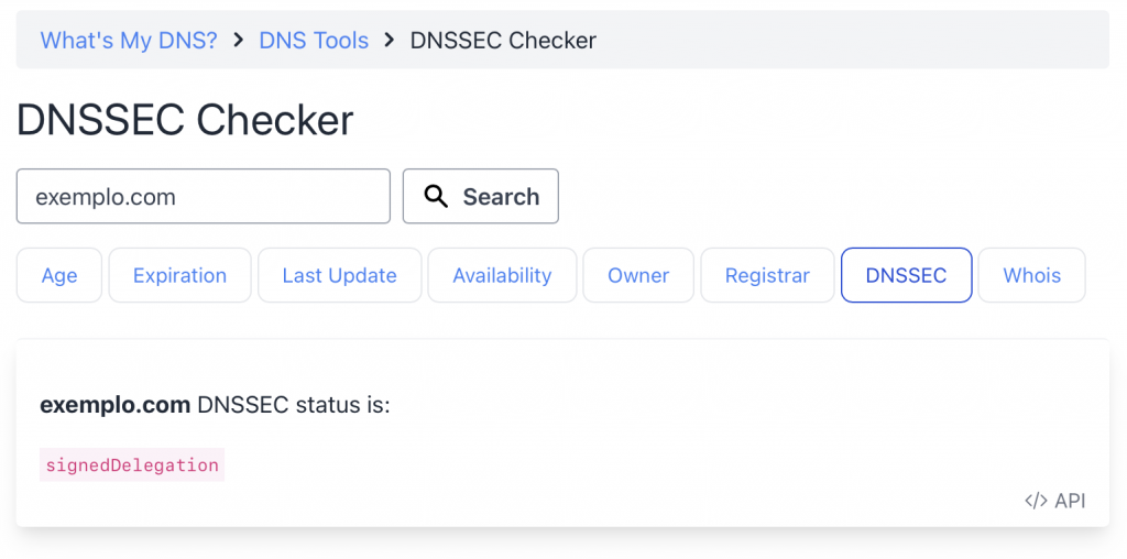 captura de tela do dnssec checker