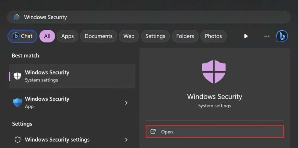 windows security no menu iniciar do windows
