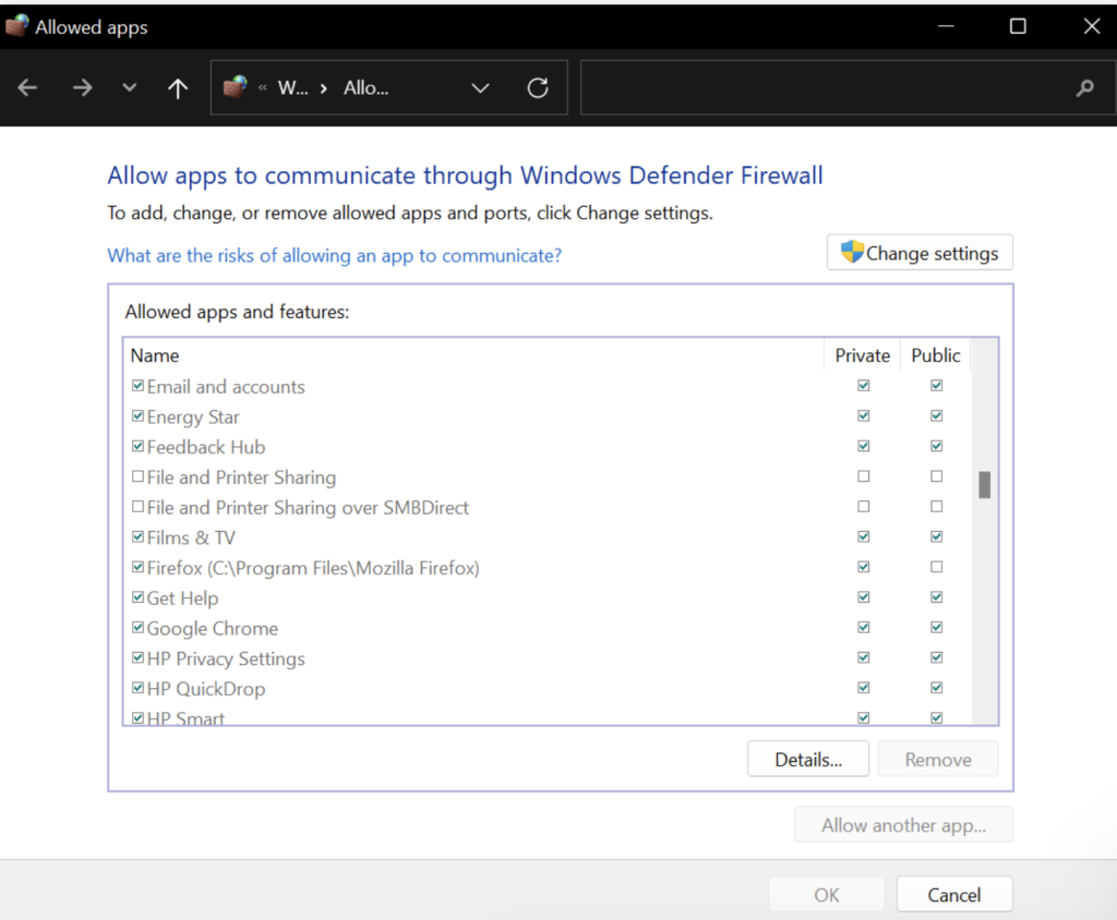 configurando aplicativos e portas permitidas no windows defender firewall