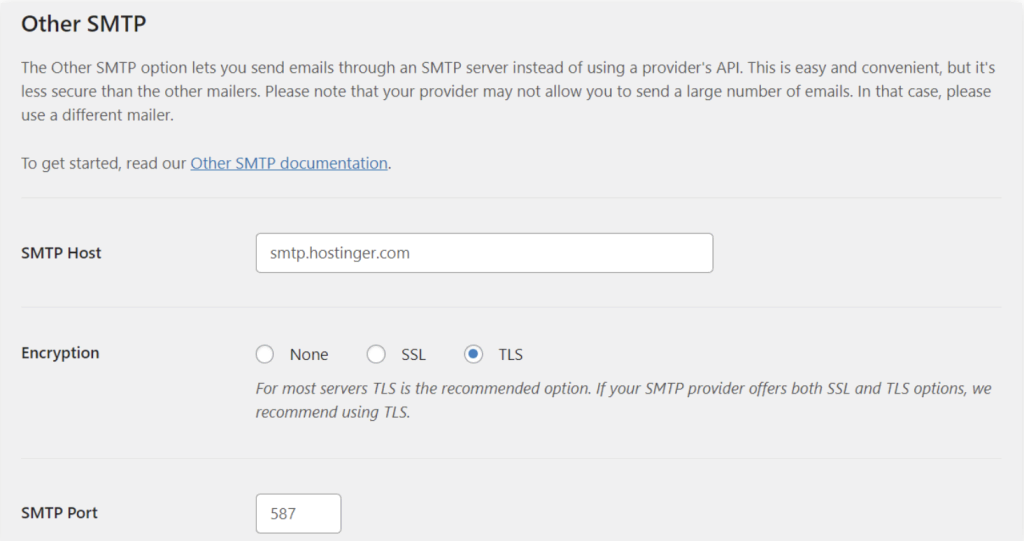 opção other smtp no plugin wp mail smtp