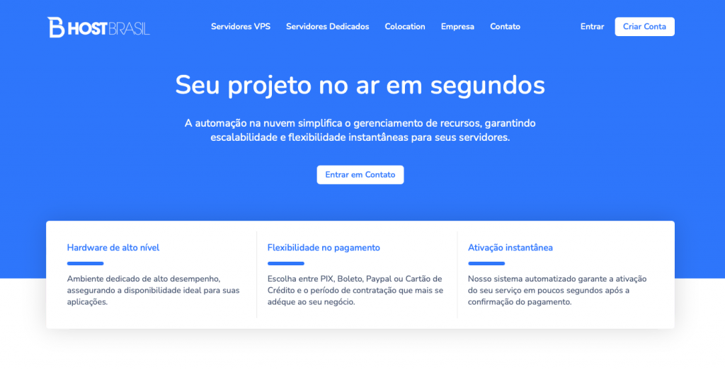 página inicial do servidor vps b host brasil