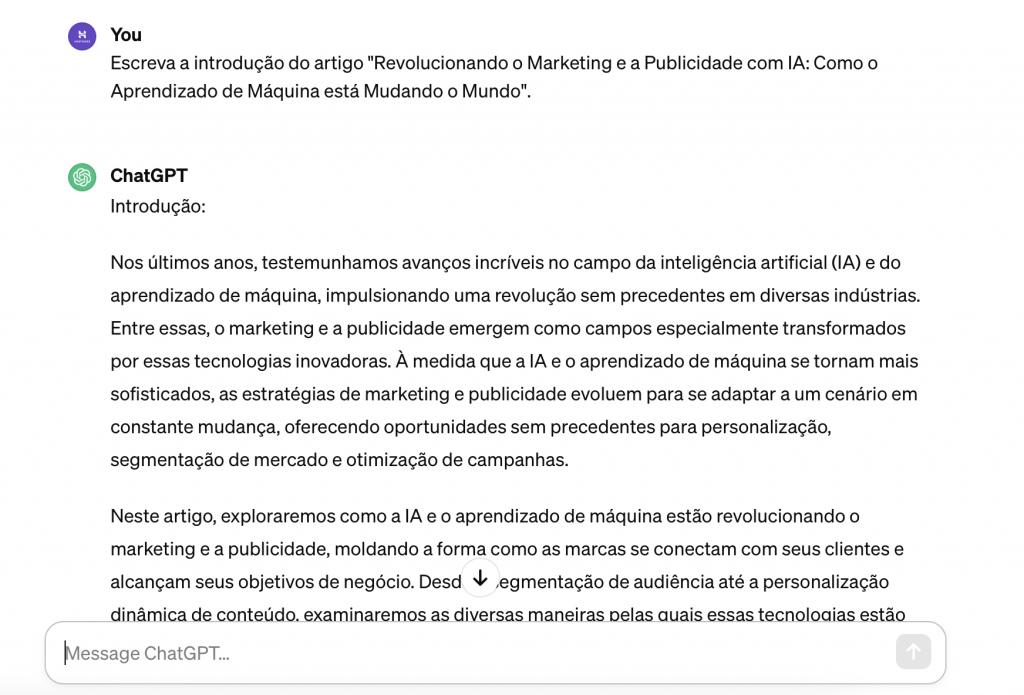 chatgpt escreve introdução de artigo para blog