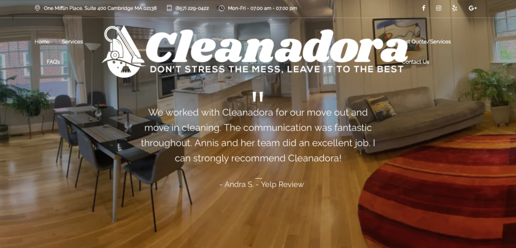 captura de tela do site de pequena empresa cleanadora