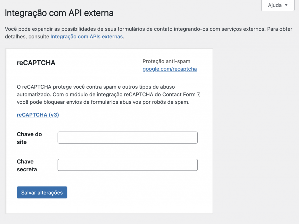 configurando recaptcha no plugin contact form 7 para wordpress