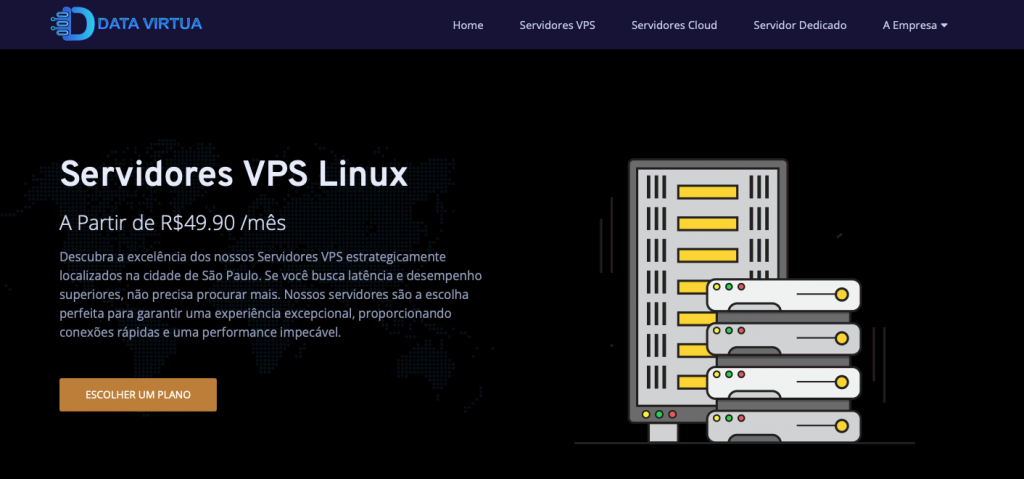 página inicial do servidor vps data virtua