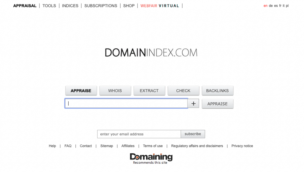 serviço de busca de domínios domainindex