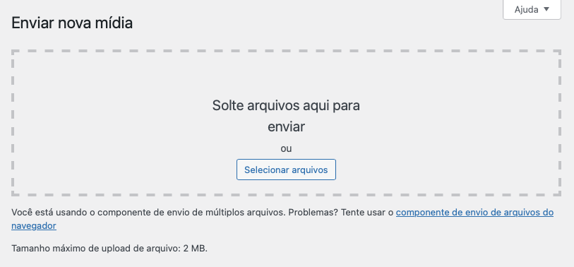 tela de envio de mídia no wordpress