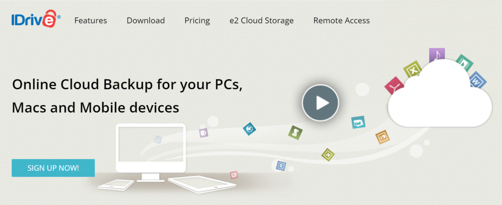 página inicial do serviço de nuvem iDrive
