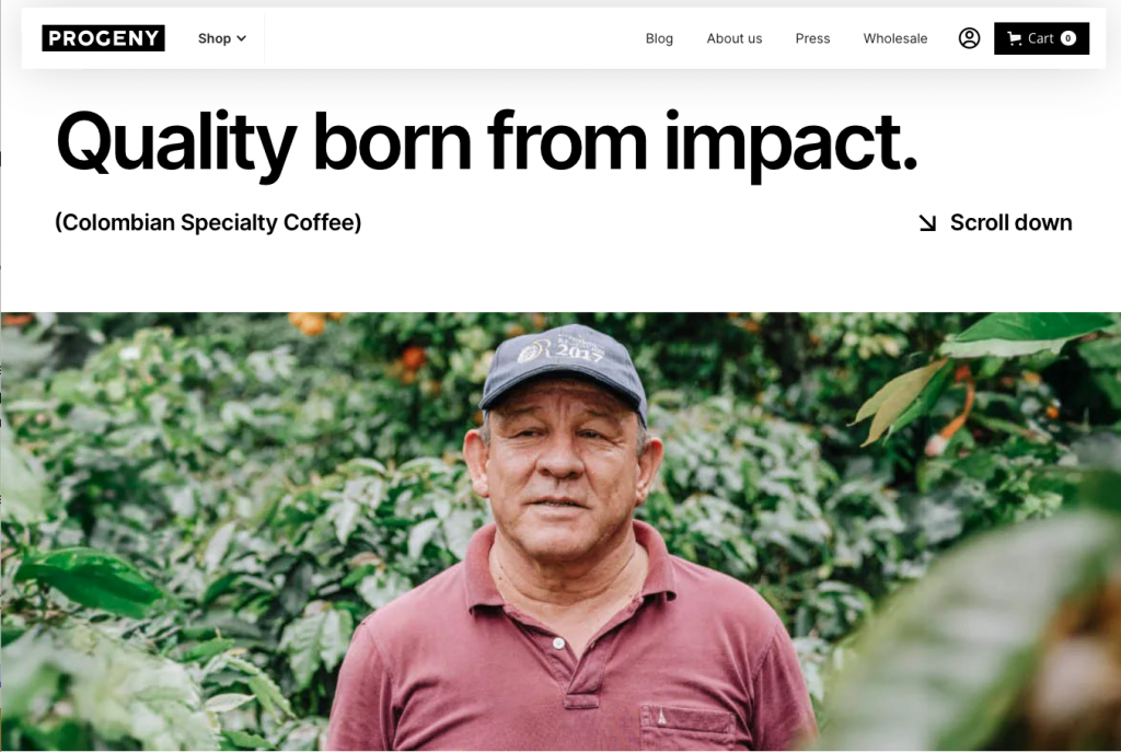 página inicial da progeny coffee