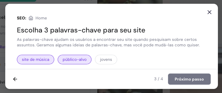 configurando palavras-chave do site no criador de sites da hostinger