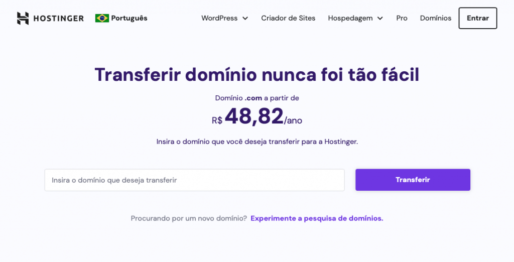 serviço de transferência de domínio da hostinger