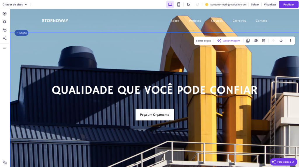 visão geral do criador de sites da hostinger